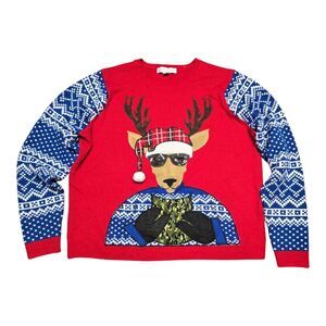 Jolly Sweaters Ugly Christmas Sweater Size 2X XXL Reindeer Drink Holder